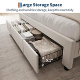GarveeHome Upholstered Bed Frame with Storage Headboard and Charging Station, Platform Bed Frame with Drawers, Heavy Duty, No Box Spring Needed, Easy Assembly, Beige, Queen Size GarveeHome