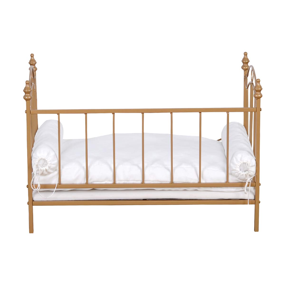 Pet Bed, Dog Bed with Metal Frame and Detached White Velvet Cushion with 2 Pillow for Small Dog Babyland