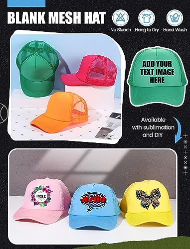 Tarpop 10 Pcs Sublimation Blank Trucker Hats Bulk Mesh Baseball Cap Polyester Mesh Trucker Hat for Men and Women (Bright Colors) Tarpop