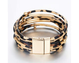 Fesciory Leather Wrap Bracelets for Women, Boho Leopard Multi-Layer Crystal Beads Cuff Bracelet Jewelry (Brown Leopard) Fesciory