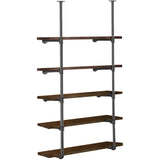 HITOMEN Industrial Iron Pipe Shelves, 2 Set 5-Tier 70.5" Tall 12" Depth, DIY Open Bookshelf Bookcase, Wall Mounted Vintage Retro Shelving, Rustic Farmhouse Pantry Kitchen Storage, Black Shelf Brackets HITOMEN