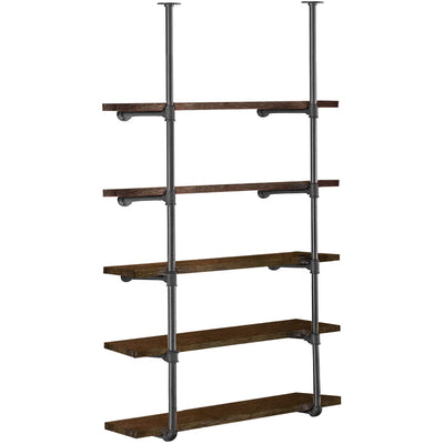 HITOMEN Industrial Iron Pipe Shelves, 2 Set 5-Tier 70.5" Tall 12" Depth, DIY Open Bookshelf Bookcase, Wall Mounted Vintage Retro Shelving, Rustic Farmhouse Pantry Kitchen Storage, Black Shelf Brackets
