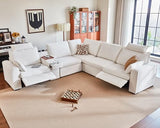Bedeep Oversized Modular Sectional Sofa with Double Power Recliner, Cloud Reclining Couch with Headrest, Storage Drawer Charging Cup Holders, Deep L-Shaped 6 Seater with Corner, Chenille, White