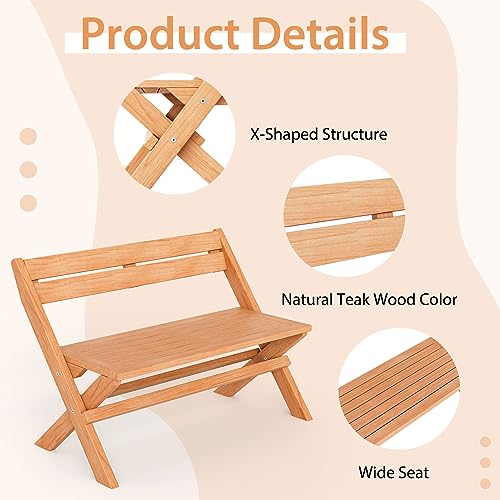 Giantex Folding Teak Wood Outdoor Bench - 2-Person Patio Seat with Elegant Design for Garden and Poolside Giantex