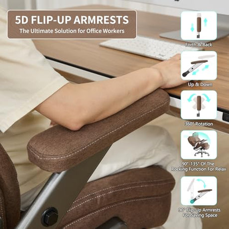 Big and Tall Office Chair, 600lbs Heavy Duty Desk Chair with 5D Arms, Adjustable Lumbar Support & Height, Tilt Function, Fabric High Back Ergonomic Executive Computer Chair with 3'' Casters CoziCradle
