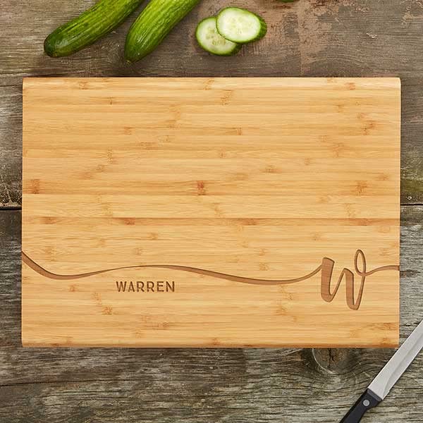 Script Initial Personalized Bamboo Cutting Board - Customizable Kitchen Gadgets, Ideal for Charcuterie Boards & Wedding Registry, Large Chopping Board with Unique Design, Gift for New Home 10" X 14" Personalization Universe