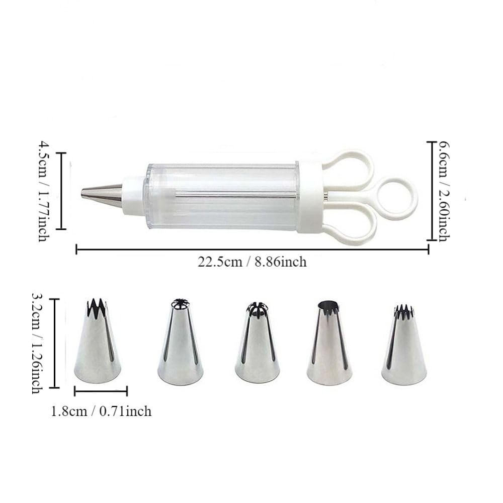 gifthub White Cupcake Icing Piping Kit,Easy to Use,Plastic Reusable Cupcake Injector with 6 Stainless Steel Icing Nozzles,Durable Dessert Cream Decorating Tools for Cooking Baking(8.86x2.60x1.77 Inch) gifthub