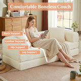 78 Inch Convertible Futon Sofa Bed,Folding Boneless Couch with Sleeper Sofa,Fold Out Floor Sofa Couch with Deep Seat,Cloud Corduroy Foldable Mattress Couches for Living Room(Off White) ZKJOLMN