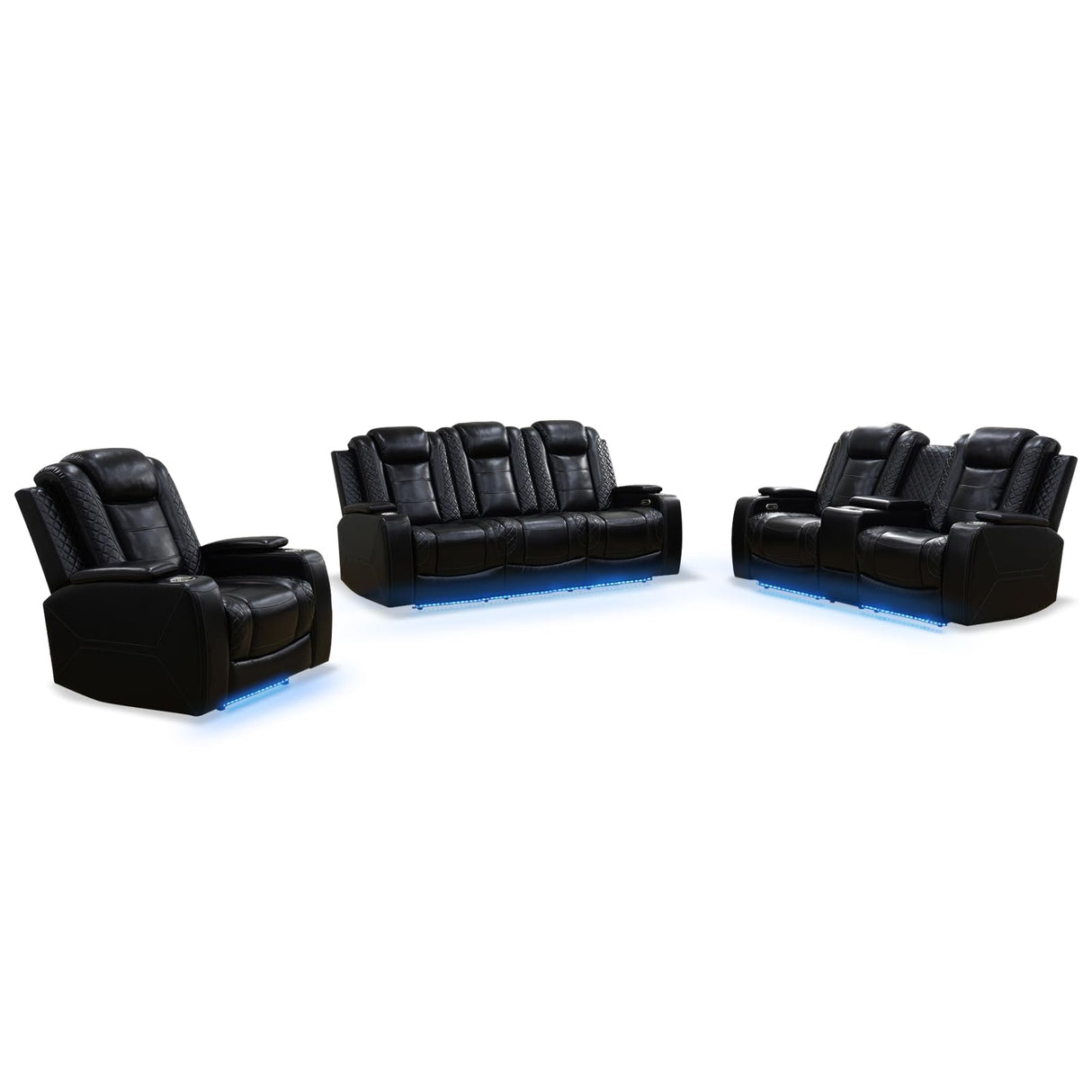 3+2+1 PU Leather Power Sectional Sofa Set, Living Room Furniture, Reclining Couch, Loveseat, Chair with LED Light/USB Ports/Storage Armrests/Center Console/Cup Holders/Wireless Chargers/Coffee Table NicBex