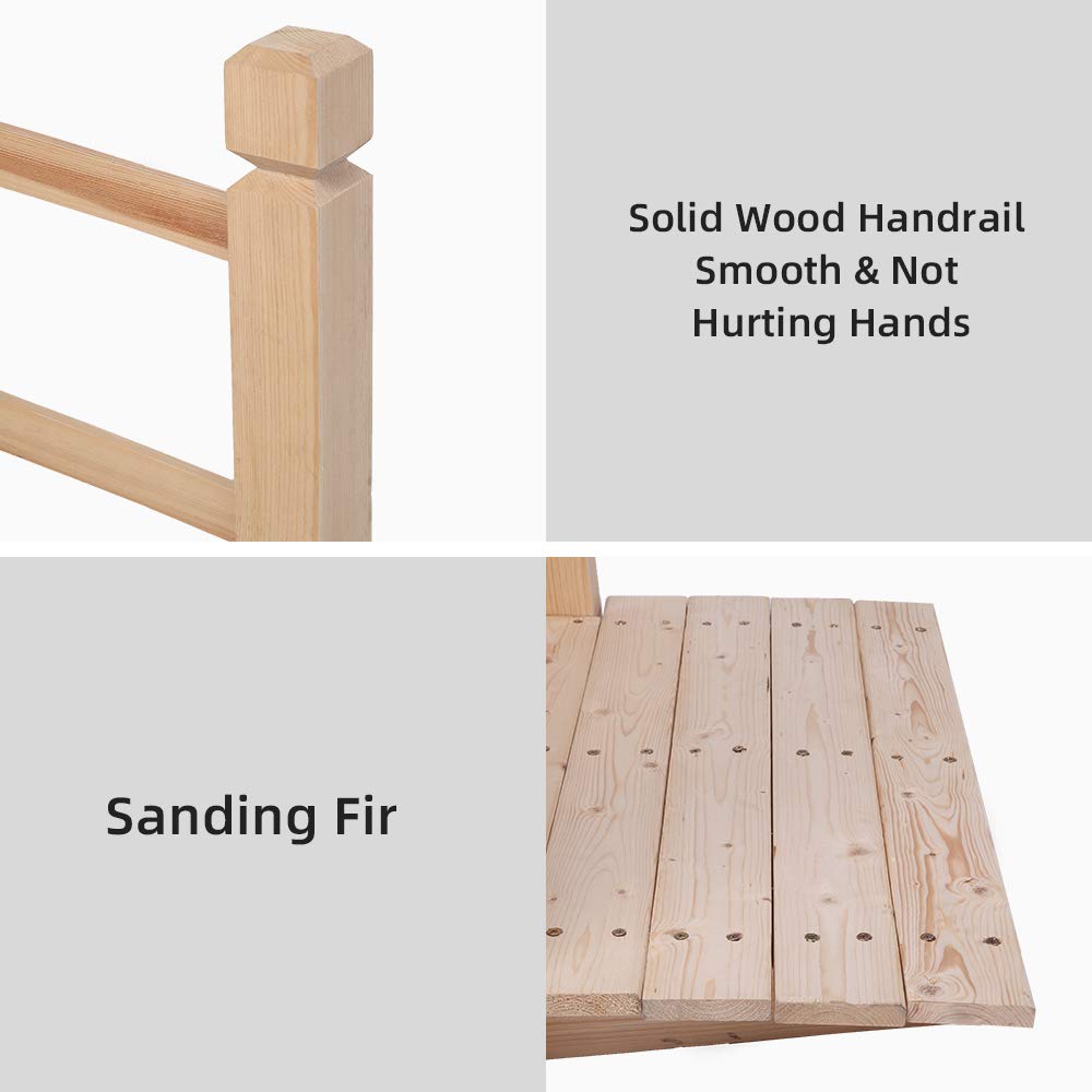 Volowoo Garden Bridge,Wooden Arc Bridge with Rails for Garden,Classic Decoration for Landscaping，Backyard Creek Pond or Farm (59.06 x 26.38 x 22.05)‘’ Volowoo