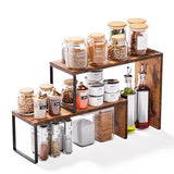 Vfelf Kitchen Countertop Organizer, Spice Rack Cabinet Organizer Shelf Stackable Counter Corner Shelves Organization and Storage for Pantry, Counter top, Coffee Station Wood Rustic Brown Vfelf