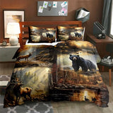 LUVIVIHOME 3PCS Black Bear Deer Comforter Set King Size, Elk Moose Mallard Duck Woodland Forest Animal Wildlife Hunting Camo Hunter Country Lodge Rustic Farmhouse Cabin Bedding Sets, 2 Pillow Shams LUVIVIHOME