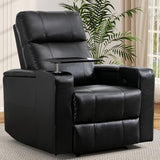 ANJ Home Theater Seating Power Recliner with Hidden Arm Storage, Sigle Faux Leather Recliners with Tray Table, Electric Movie Reclining Chairs with USB Ports & Cup Holders for Media Room, Black