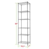 REGILLER 6 Wire Shelving Steel Storage Rack Adjustable Unit Shelves for Laundry Bathroom Kitchen Pantry Closet (16.7L x 11.9W x 64H, Silver) REGILLER