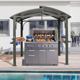Domi Hardtop Grill Gazebo 8x5FT, Outdoor BBQ Gazebo with Galvanized Steel Double Roof, Permanent Sun Shade Grill Canopy Shelter with 2 Side Shelves and Ceiling Hook for Patio Yard Garden (Grey) domi outdoor living