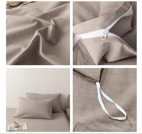 linenestbedding 100% Washed Cotton Duvet Cover Set Queen Size with Bag,Ultra Soft and Lightweight, All Season Bedding with Zipper and Ties, Minimalist Neutral Style (Light Khaki, Queen(90"x90")) linenestbedding