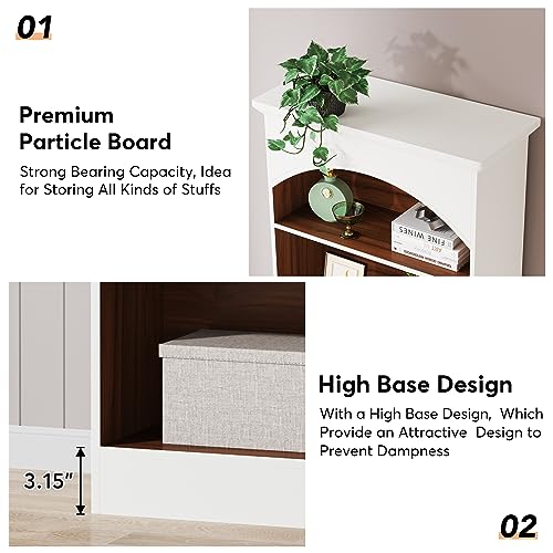 LITTLE TREE 70.9" White & Oak 5-Tier Vintage Bookshelf with Open Shelves LITTLE TREE