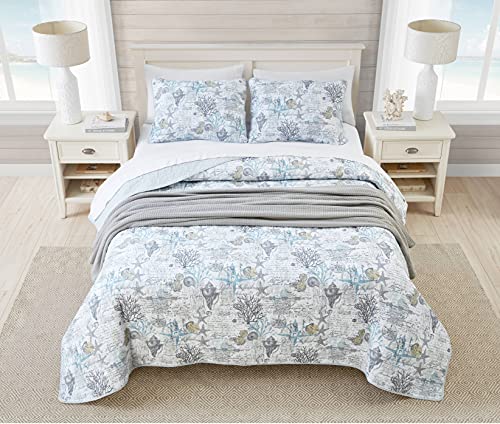 Tommy Bahama - King Quilt Set, Soft & Reversible Woven Bedding with Matching Pillowcases, Medium Weight for Year Round Comfort, 3 Piece Bed Set (Beach Bliss Grey) Tommy Bahama