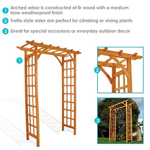 Sunnydaze 78-Inch Wooden Garden Arbor Walkway Wedding Arch - Durable Wood with Weather-Resistant Wood Finish Sunnydaze