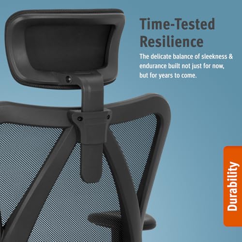 Ergonomic Office Chair - Adjustable Desk Chair with Lumbar Support and Rollerblade Wheels - High Back Chairs with Breathable Mesh - Thick Seat Cushion, Head, and Arm Rests - Reclines (Black) Duramont