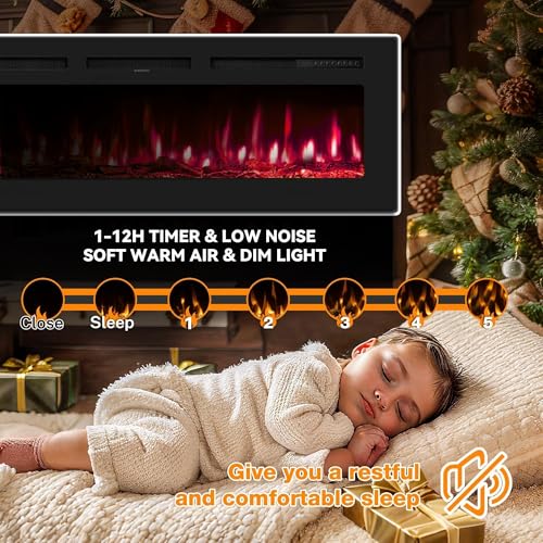 80 in Electric Fireplace, in-Wall Smart Electric Fireplace Recessed & Mounted, Dual Heat 750/1500W with Remote, Adjustable Flames, Touch Screen Thermostat 60-99°F, Timer, Log & Crystal Decor Garvee