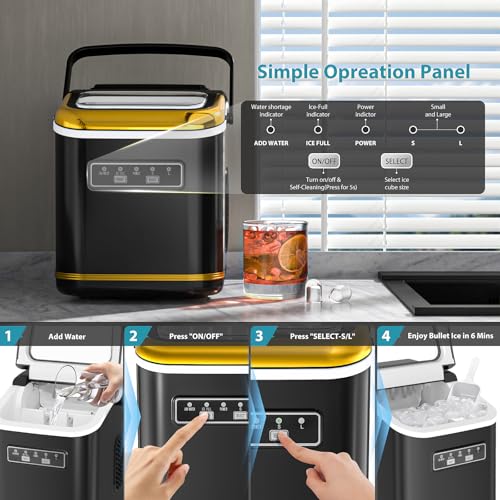 Electactic Ice Maker Machine Countertop Portable Compact Small Bullet Ice Maker with Self Cleaning,9 Cubes in 6 Mins,26lbs in 24Hrs, for Camping Dorm Home Outdoor Electactic