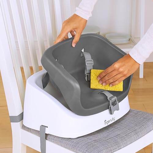 Ingenuity SmartClean Toddler Booster Seat for Kitchen Chair – Lightweight for on-the-go, Easy-Clean, 3-Point Harness Strap – Booster Seat for Dining Table, Slate Ingenuity