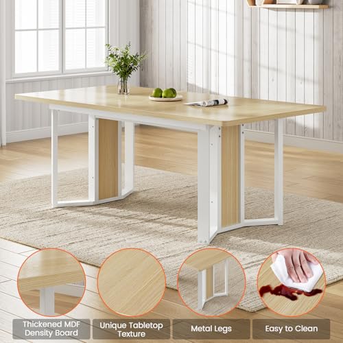 Itaar 5-Piece Dining Table Set for 4-6 People, 63" Extendable Kitchen Table and 4 Cushion Chairs, Dining Room Table with MDF Board & Metal Frame for Small Space, Easy Clean, Natural Itaar