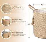 Mkono Woven Storage Basket Decorative Natural Rope Basket Wooden Bead Decoration for Blankets,Toys,Clothes,Shoes,Plant Organizer Bin with Handles Living Room Home Decor, Jute, 16" W × 13.8"L Mkono