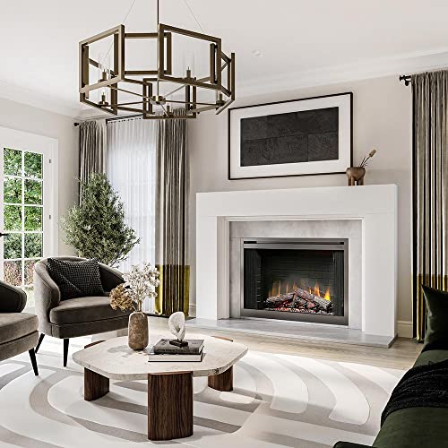 Modern Ember Sabine Wood Fireplace Mantel Surround Kit, White 48" x 42" Opening | 72" x 54" Overall | Minimal Modern Aesthetic; Includes Wooden Mantel Surround & Shelf Modern Ember