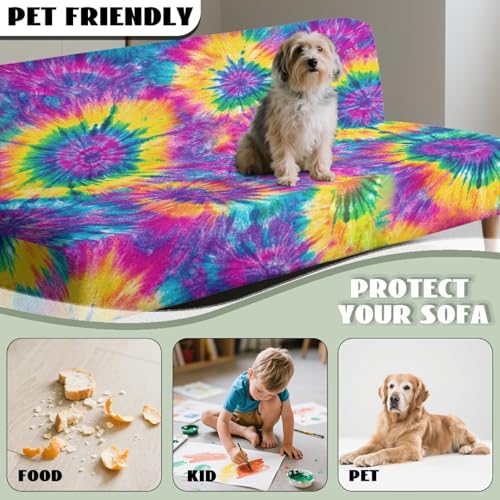 NETILGEN Rainbow Tie Dye Print Stretch Armless Futon Cover Sofa Couch Slipcovers Folding Armless Sofa Bed Slipcovers Furniture Protector Machine Washable NETILGEN