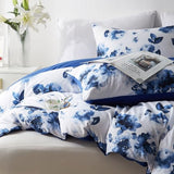 Cupocupa Queen Duvet Cover Set - 3pc Blue Floral Art Deco Bedding - Soft Botanical Print Polyester Duvet Cover with 2 Pillowcases - All Season Reversible Comforter Cover (Queen, Blue Floral) Cupocupa
