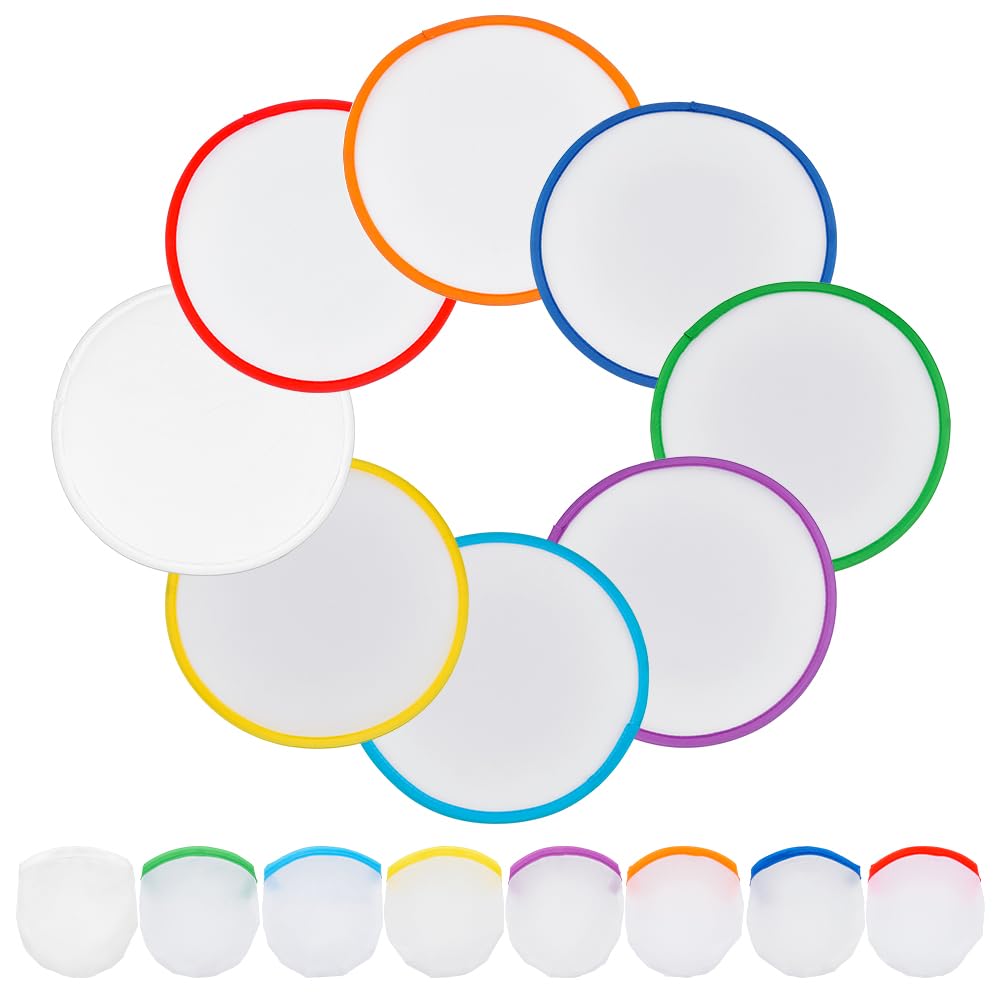 BENECREAT 32Pcs 8 Colors Rainbow Edge White Foldable Fan, 9.8inch Nylon Sublimation Fans Foldable Flying Disc Fans Colorful Edge Fan Set with Bag for Wedding Summer Outdoor Activity BENECREAT