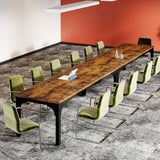 13FT Conference Table, Super Sturdy Large Rectangle Meeting Seminar Table for 10-14 Person, Long Business Tables, 2 Pcs Brown Trggivs