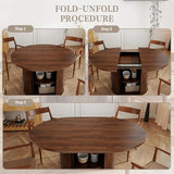 VICBARLEY Oval Extendable Dining Table with Storage,59" Storage Kitchen Table for 4-8 People with Curved Sliding Door Fluted Wood Coffee Table Thickened Tabletop for Dining Room/Kitchen,Brown VICBARLEY