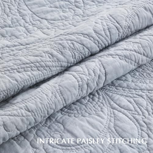 EVERGRACE 100% Cotton Paisley Quilt Set, King Size 3 Piece Set – Prewashed Lightweight Bedspread with 2 Shams, Soft & Breathable Matelasse Coverlet for All-Season Comfort, Pearl Blue EVERGRACEHOME
