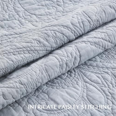 EVERGRACE 100% Cotton Paisley Quilt Set, King Size 3 Piece Set – Prewashed Lightweight Bedspread with 2 Shams, Soft & Breathable Matelasse Coverlet for All-Season Comfort, Pearl Blue EVERGRACEHOME