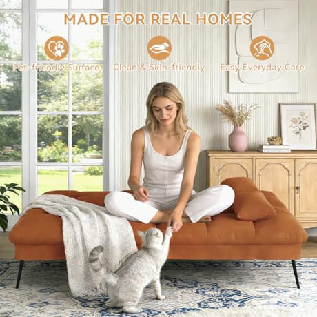 COMHOMA 72″Futon Sofa Bed,Modern Convertible Sleeper Sofa, Fabric Futon Couch with Multi-Position Backrest for Living Room Furniture (Brown) COMHOMA