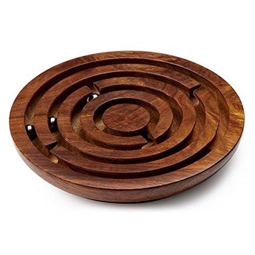 Ajuny Handcrafted Wooden Labyrinth Maze - Ideal, Educational Puzzle & Brain Teaser Game for Kids, Adults - Round Ball Maze, (6 Inches) - WoodArtSupply