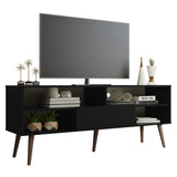 Madesa Modern TV Stand with 1 Door and 4 Shelves with Cable Management for 55, 65 Inch Media Storage Media Console Living Room and Bedroom Entertainment Center Wooden Television Cabinet - Black Madesa