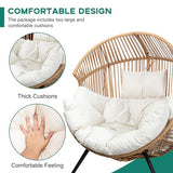 Shintenchi Wicker Egg Chair Outdoor Rattan Patio Chair with Cushion,Oversized Patio Lounge Chairs with Cushion Egg Basket Chair, Egg Seat for Indoor Living Room Bedroom Outside Patio Backyard Balcony Shintenchi