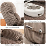 SUNWAVE Power Recliner Chair, Electric Swivel Rocker Recliner with Massage and Heat, Hybrid Corduroy Recliner, USB Remote, Tool-Free Assembly