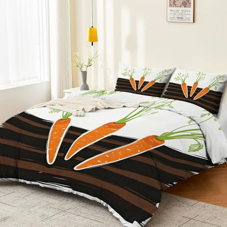 3-Piece Double-Sided Printed Duvet Cover Set Single – Soft Microfiber Bedding with Minimalist Carrot Modern Design with Zipper Closure,Includes 1 Duvet Cover + 2 Pillowcases Multicolor Generic