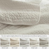 palassio Striped Beige 100% Cotton Quilt Queen Size Bedding Sets, Lightweight Crinkly Channel Pick Stitch Textured Bedspread Soft Shabby Chic Farmhouse Country Coverlet for All Season, 2 Shams palassio
