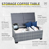 Lviden 4 Piece Wicker Patio Furniture Sets Outdoor Conversation Set PE Rattan Sectional Sofa Couch with Storage Table and Royal Blue Cushions Lviden