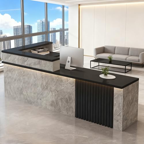 L Shaped Reception Desk with Counter, Multi-Layer Solid Wood Front Desk with Storage, Office Reception Counter with Drawer for Retail, Salon & Check in Use (D - Right, L 160cm/63in) Generic