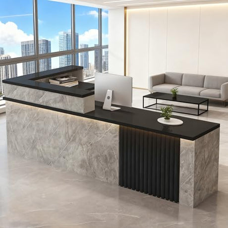 L Shaped Reception Desk with Counter, Multi-Layer Solid Wood Front Desk with Storage, Office Reception Counter with Drawer for Retail, Salon & Check in Use (D - Right, L 160cm/63in) Generic