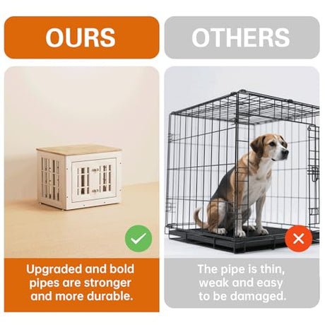 Snuowu 26" Heavy Duty Dog Crate Furniture for Small,Medium and Large Dogs,Rustic Wooden Dog Cage Kennel Indoor Furniture with Waterproof Top,Decorative Pet House Side End Table (White & Wood) Snuowu