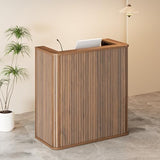 42.1 Inches Reception Desk,Fluted Round Corner Modern Reception Table,Front Counter Table,for Salons, Offices Lobbies Retail Stores and Home Offices (Walnut)