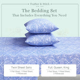 Feather & Stitch Softest 100% Cotton Sheets, 300 Thread Count Percale Weave Bedding, 16" Deep Pocket, Cooling Sheets, Breathable Bed Set, Hotel Premium Quality (King Blue Paisley)